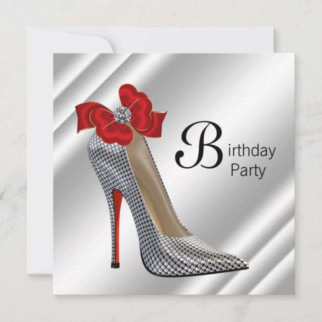 Red Black High Heel Shoe Birthday Party Invitation (Front)