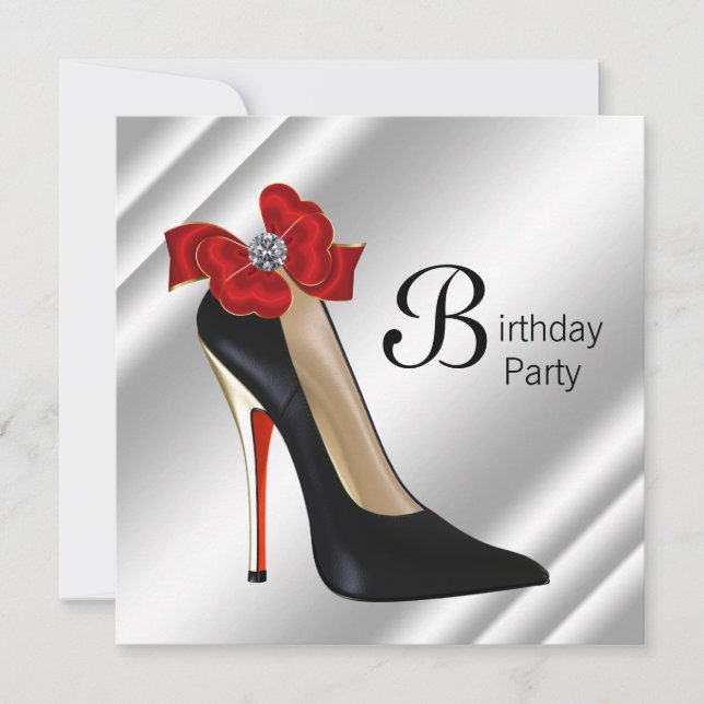 Red Black High Heel Shoe Birthday Party Invitation (Front)