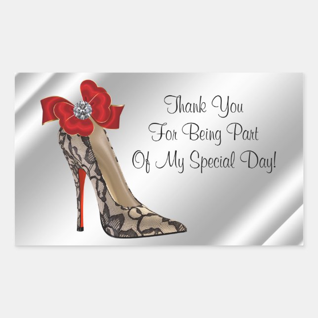 Red Black high Heel Shoe Party Favour Stickers (Front)