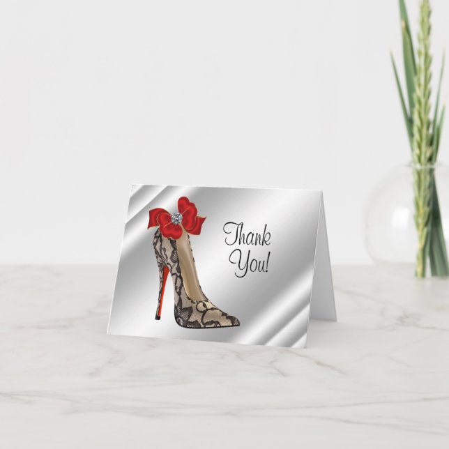 Red Black high Heel Shoe Thank You Cards (Front)