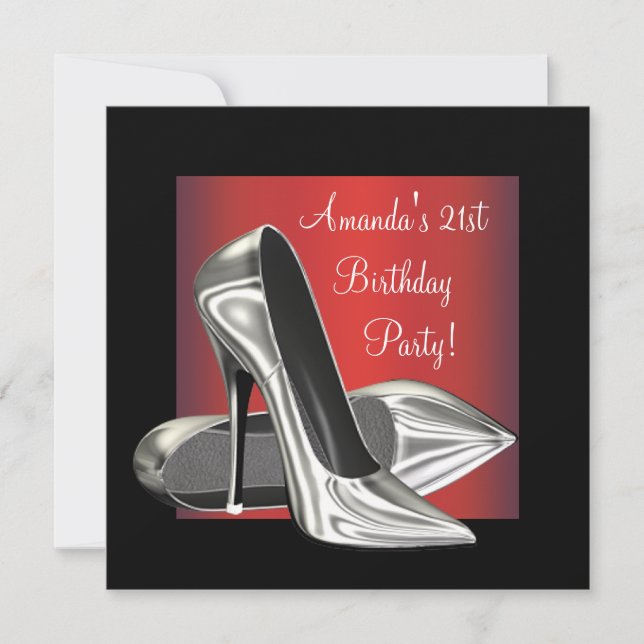 Red Black High Heels Womans 21st Birthday Invitation (Front)