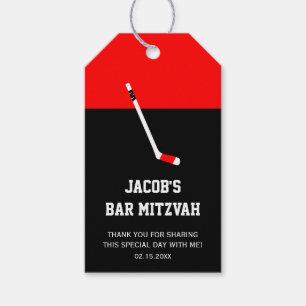 Red Black Hockey Bar Mitzvah Gift Tags
