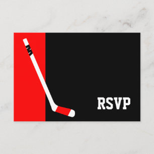 Red Black Hockey Bar Mitzvah RSVP Card