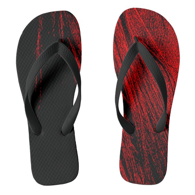 Red Black Horse Mane Abstract Pair Flip Flops (Footbed)