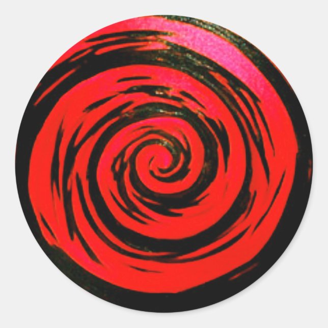 Red & Black Hypnotic Swirl Art Classic Round Sticker (Front)