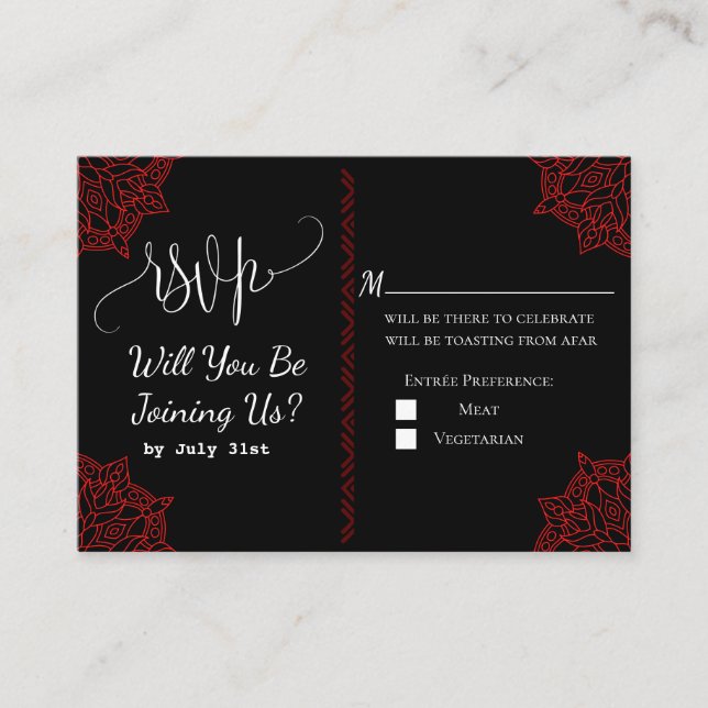 red black Indian Wedding RSVP Card (Front)
