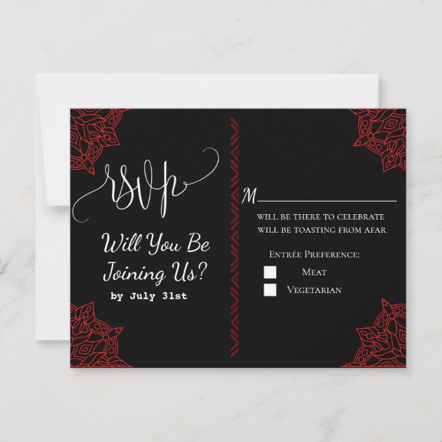 red black Indian Wedding RSVP Card (Front)