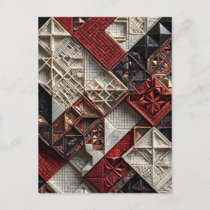 Red Black Ivory Micro Mosaic 3D Geometric Postcard
