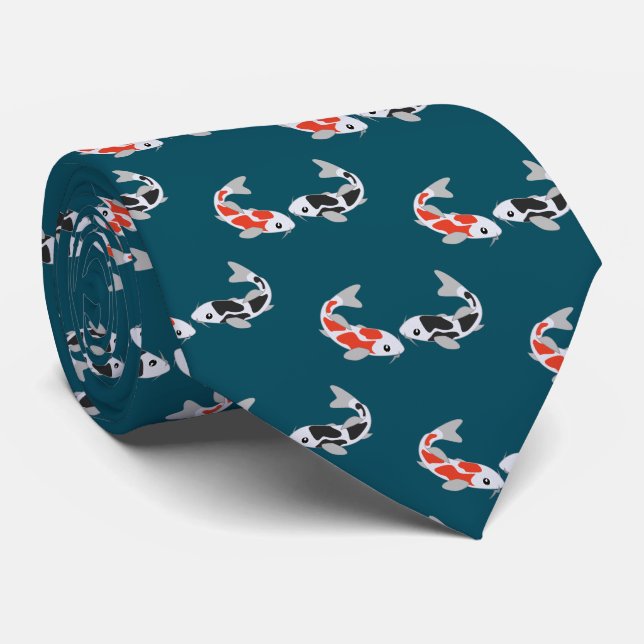 Red & Black Koi Fish Neck Tie (Rolled)