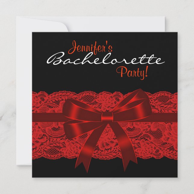 Red Black Lace Bachelorette Party Invitation (Front)