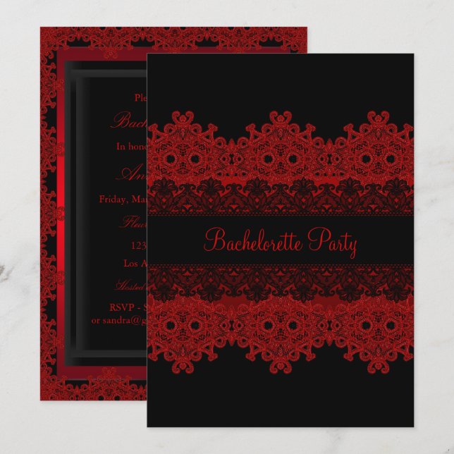 Red & Black Lace Bachelorette Party Invite (Front/Back)