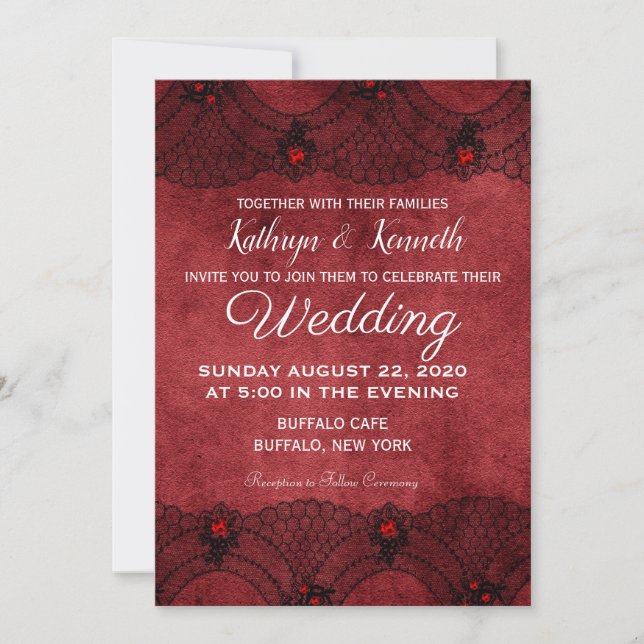 Red Black Lace Formal Wedding Invitation (Front)