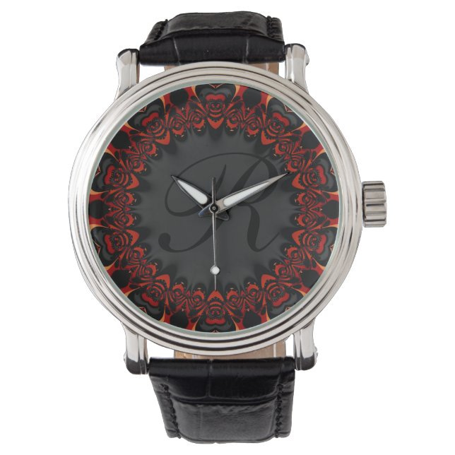 Red Black Lace Personalised Monogram Wristwatch (Front)