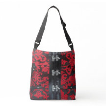 Red Black Lace Steampunk Cross Body Tote Bag