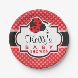Red & Black Ladybug; Cute Baby Shower Paper Plate