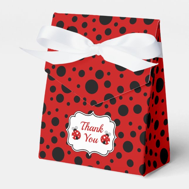 Red Black Ladybug Frame Polka Dots Birthday Thanks Favour Box (Front Side)