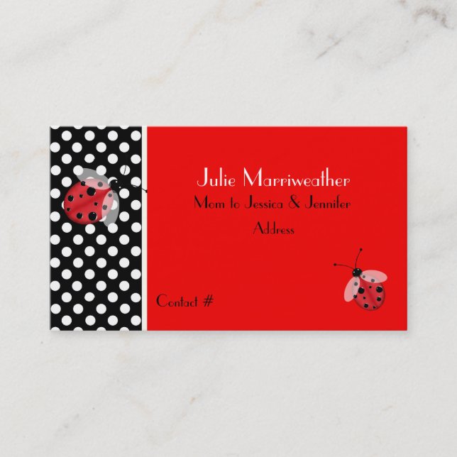 Red & Black Ladybugs Mummy Calling Card (Front)