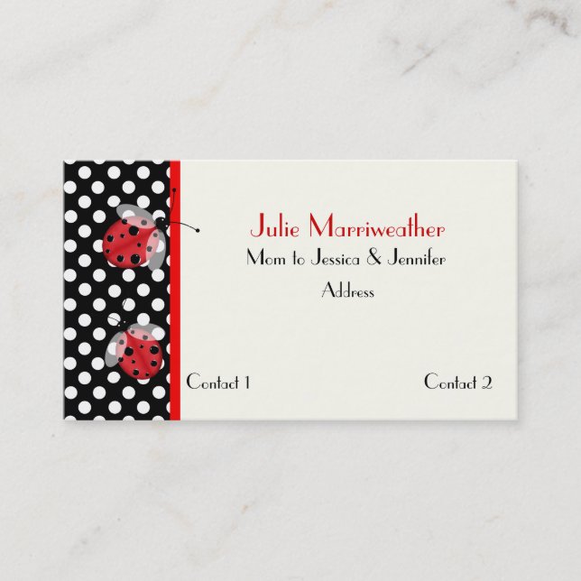 Red & Black Ladybugs Mummy Calling Card (Front)