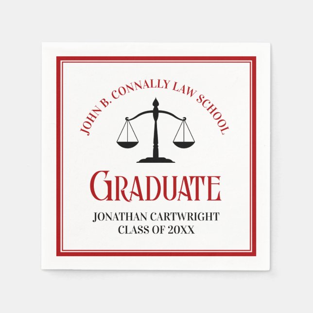 Red Black Law School Custom Graduation Party Napkin (Front)