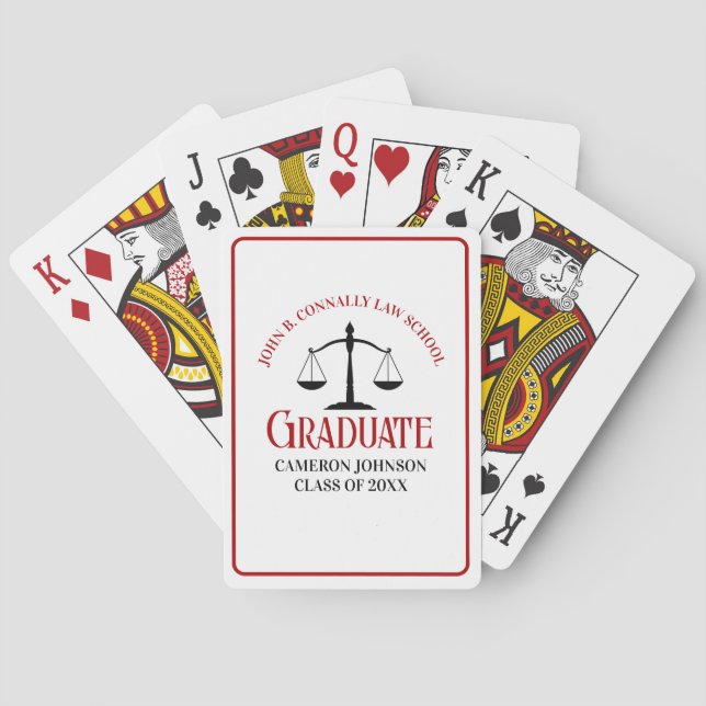 Red Black Law School Custom Graduation Party Playing Cards (Back)