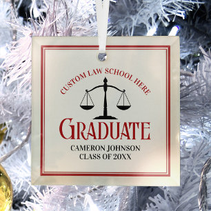 Red Black Law School Graduation Christmas Glass Tree Decoration