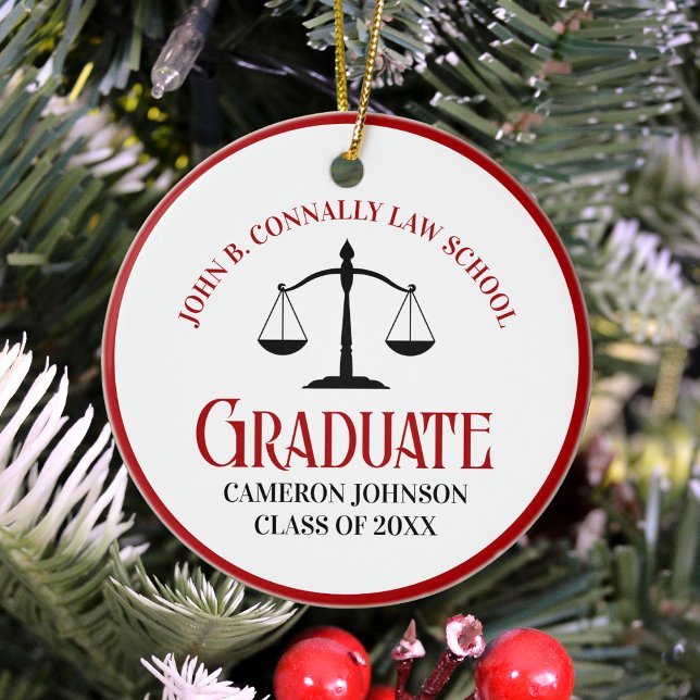 Red Black Law School Graduation Custom Christmas Ceramic Tree Decoration (Creator Uploaded)