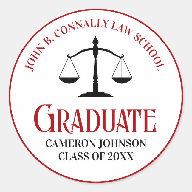 Red Black Law School Graduation Keepsake Classic Round Sticker (Front)