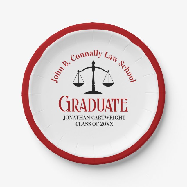 Red Black Law School Graduation Party Paper Plate (Front)
