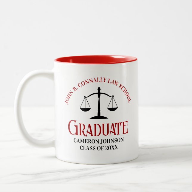 Red Black Law School Graduation Personalised Two-Tone Coffee Mug (Left)