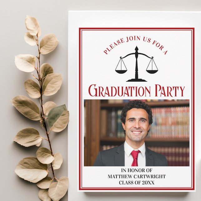 Red Black Law School Graduation Photo Party Invitation (Creator Uploaded)