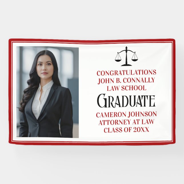 Red Black Law School Photo Graduation Party Banner (Horizontal)