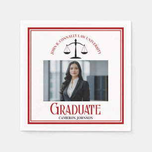 Red Black Law School Photo Graduation Party Napkin