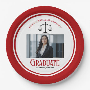 Red Black Law School Photo Graduation Party Paper Plate