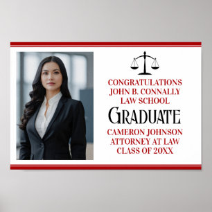 Red Black Law School Photo Graduation Party Poster
