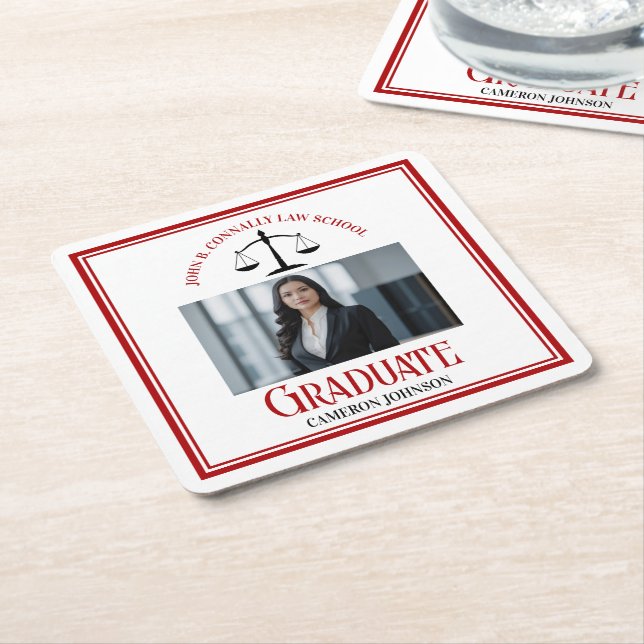 Red Black Law School Photo Graduation Party Square Paper Coaster (Angled)