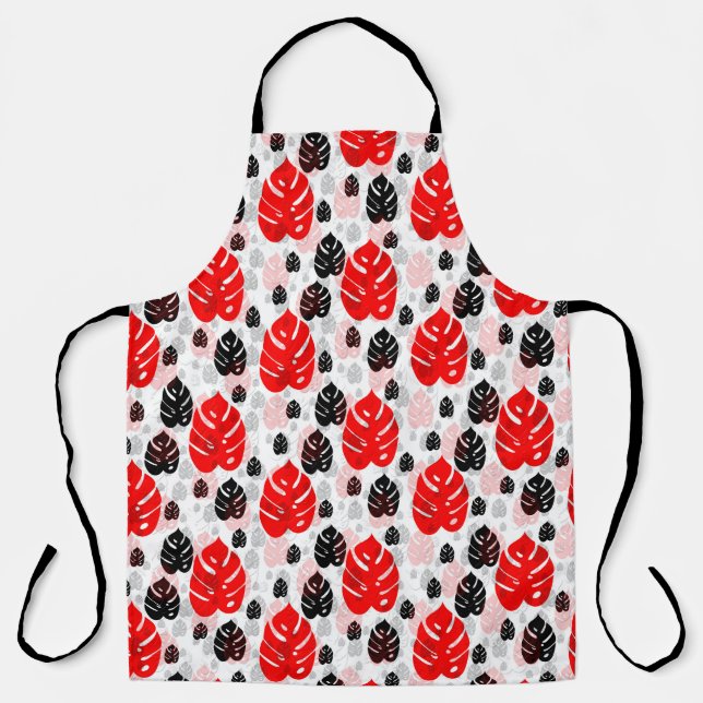 Red Black Leaf Illustration Pattern Design  Apron (Front)