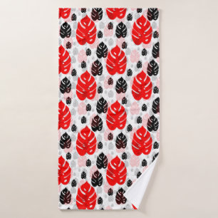 Red Black Leaf Illustration Pattern Design Bath Towel