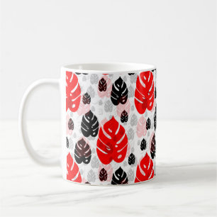 Red Black Leaf Illustration Pattern Design Coffee Mug