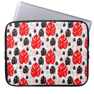 Red Black Leaf Illustration Pattern Design Laptop Sleeve