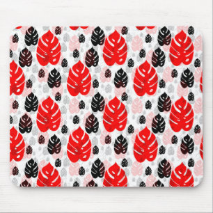 Red Black Leaf Illustration Pattern Design  Mouse Mat