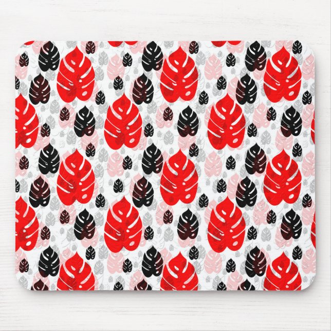 Red Black Leaf Illustration Pattern Design  Mouse Mat (Front)