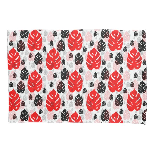 Red Black Leaf Illustration Pattern Design  Pillowcase (Front)