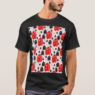 Red Black Leaf Illustration Pattern Design T-Shirt