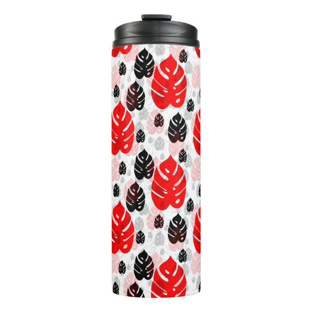 Red Black Leaf Illustration Pattern Design  Thermal Tumbler (Front)