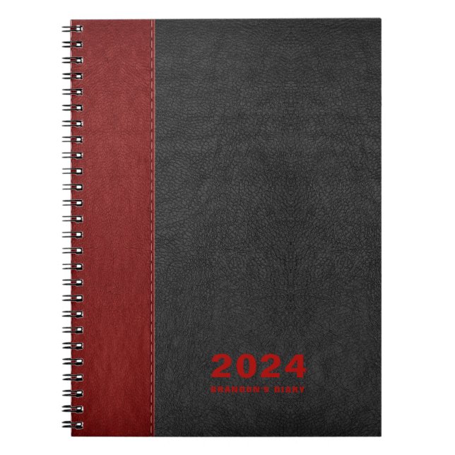 Red  Black leather Custom Diary Text Notebook (Front)