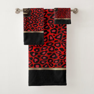 Red & Black Leopard Pattern with a Crown Bath Towel Set