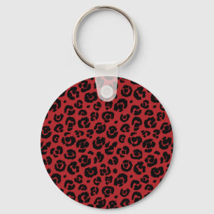 Red Black Leopard Print Key Ring