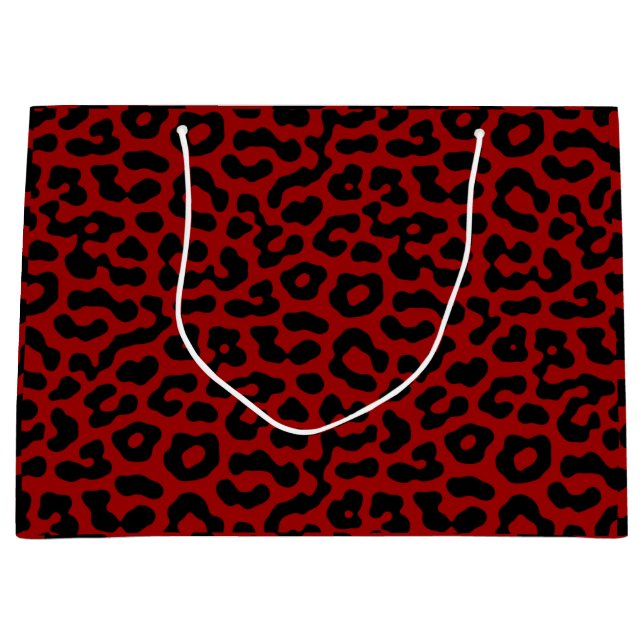 Red Black Leopard Spots Print Pattern Large Gift Bag (Front)