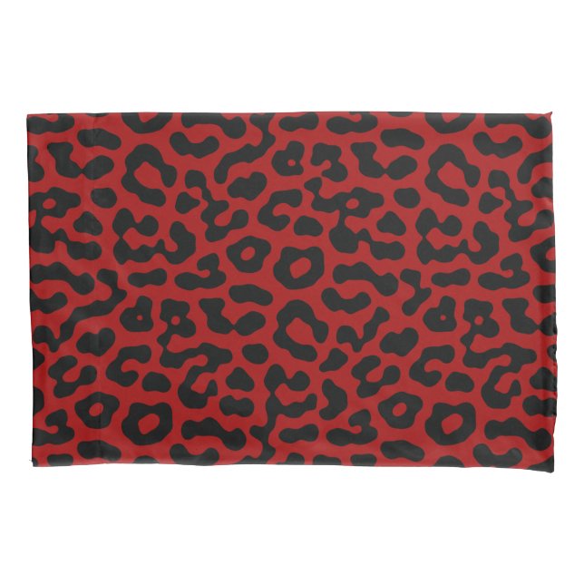 Red Black Leopard Spots Print Pattern Pillowcase (Front)