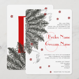 Red Black (less flowers) Fan Wedding Invitations